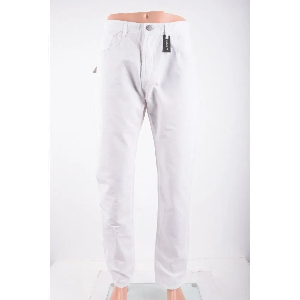 Massimo Dutti Mens Pants Linen Casual Fit White EU 42 US 32 cotton 0042/052 NWT